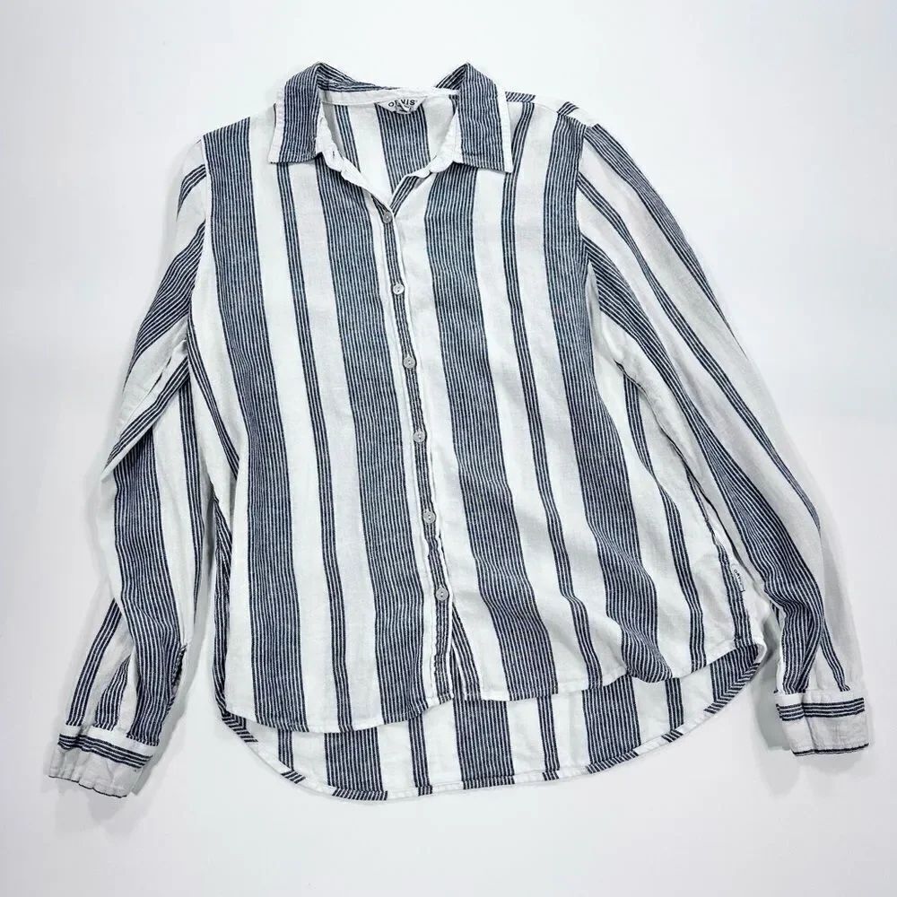 Orvis stripe cotton linen lightweight button down shirt M
